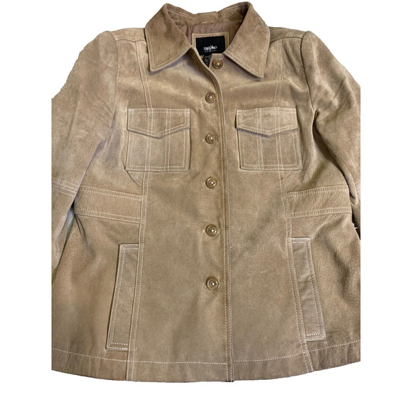 Mossimo Moto Jacket Womens Large Button Front 70’s Tan Suede Leather Coat - Picture 4 of 11